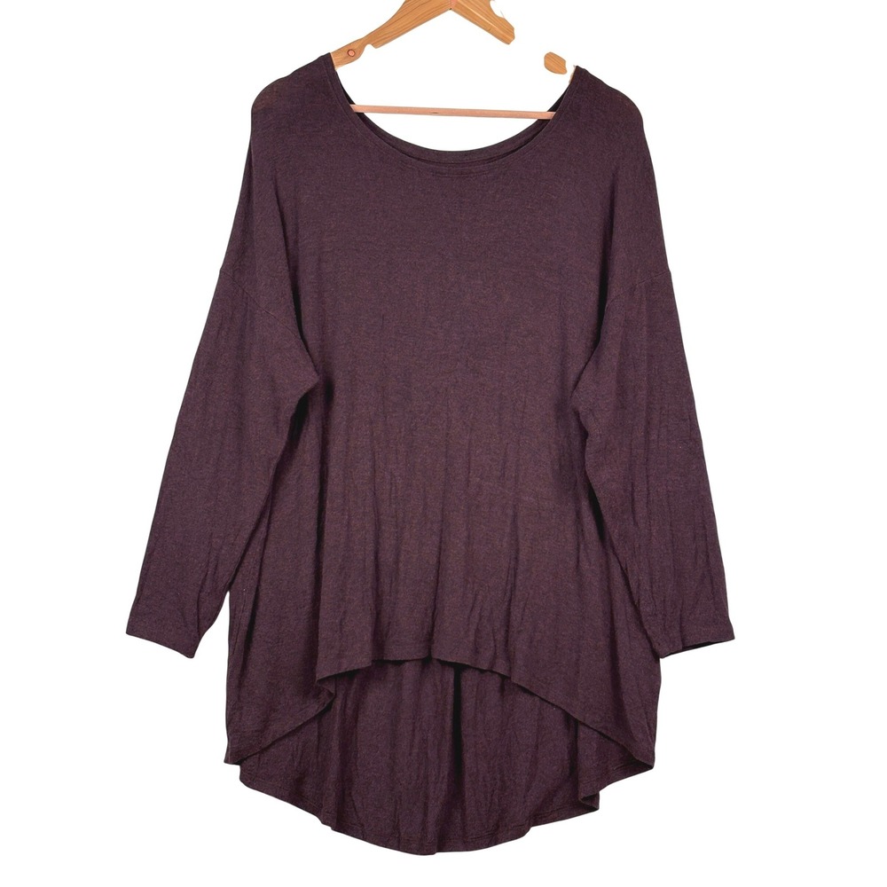 Eileen Fisher Women Long Sleeve High Low Tunic XL Plum Lagenlook Comfort Fall